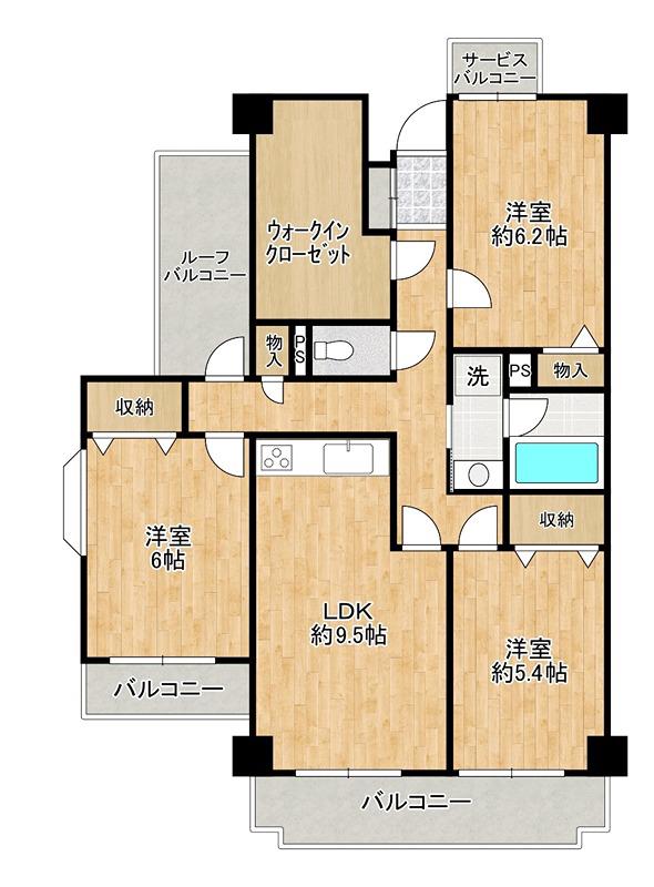 葵コーポ蕨III(3LDK/6階)の間取り写真
