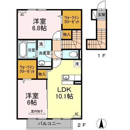 エスポアール・タカムラIII A棟(2LDK/2階)の間取り写真