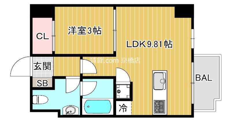 ドリームネオポリス・桜ノ宮(1LDK/3階)の間取り写真