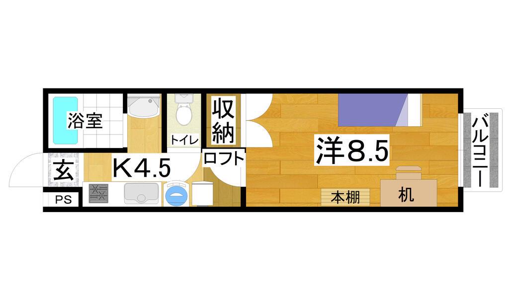 グリーンヒル(1K/2階)の間取り写真