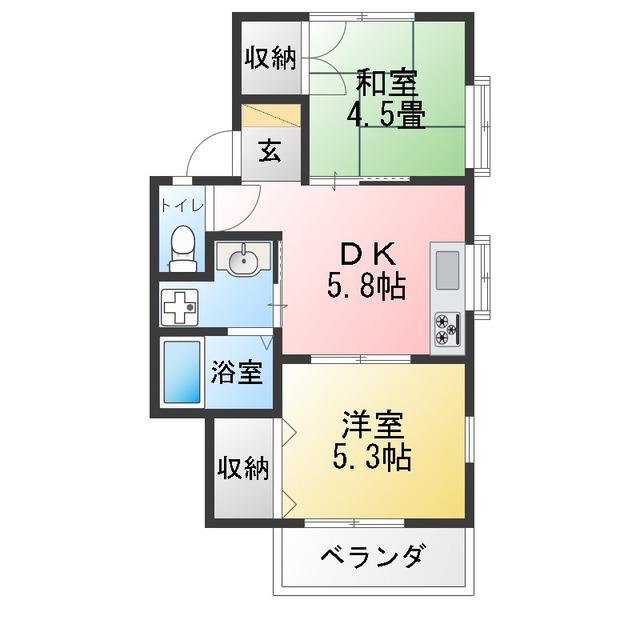 リベラルハイム(2DK/2階)の間取り写真