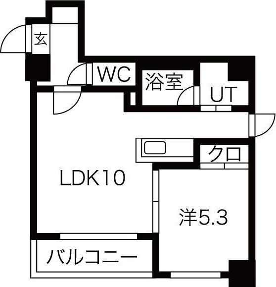 シャトーフロントナック(1LDK/9階)の間取り写真