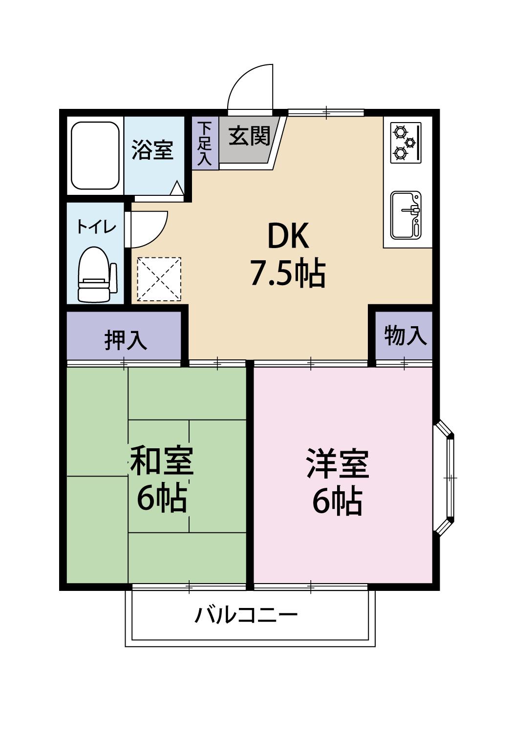 ジュノス(2DK/2階)の間取り写真