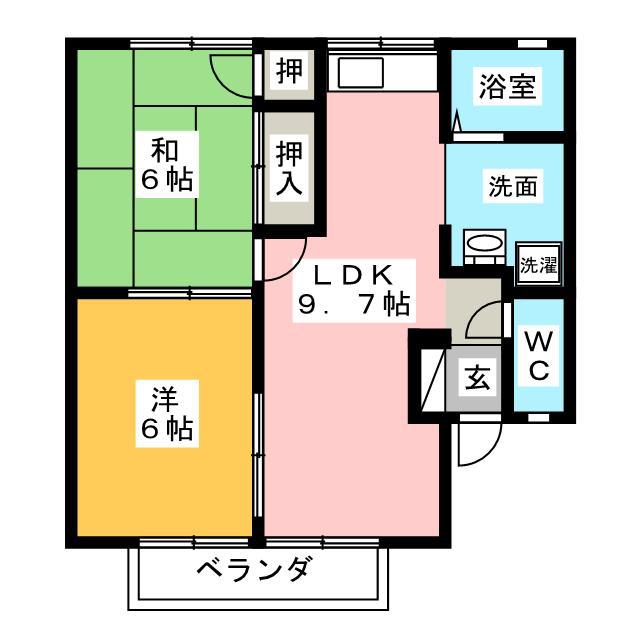 アネックス B棟(2DK/1階)の間取り写真