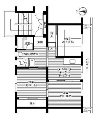 ビレッジハウス横手1号棟(2LDK/5階)の間取り写真