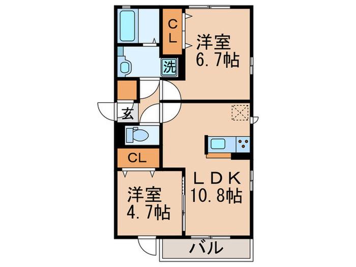 アンジェリカ(2LDK/1階)の間取り写真