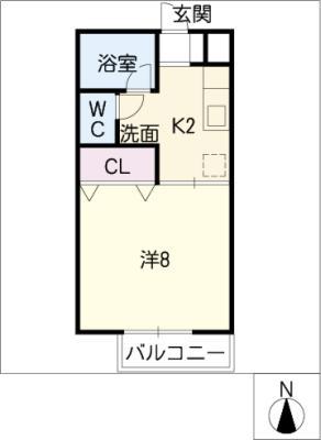 パインヒル(1K/1階)の間取り写真