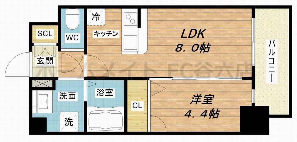 エスリード中之島クロスゲート(1DK/7階)の間取り写真