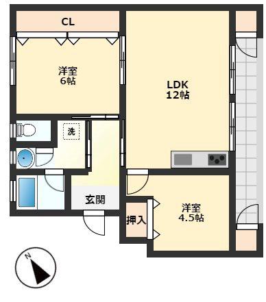 ロイヤルハイツ野洲(2LDK/1階)の間取り写真