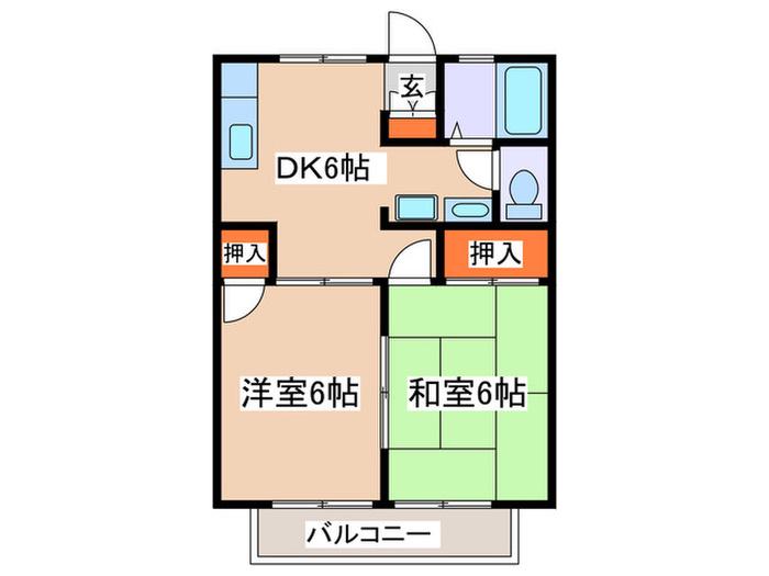 ルネス栗谷(2DK/2階)の間取り写真