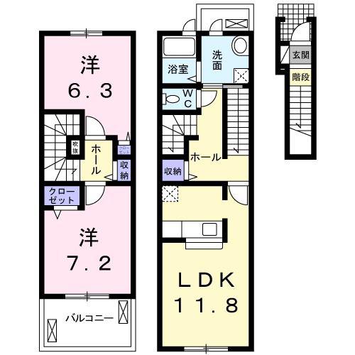 CELESTINO(2LDK/2階)の間取り写真