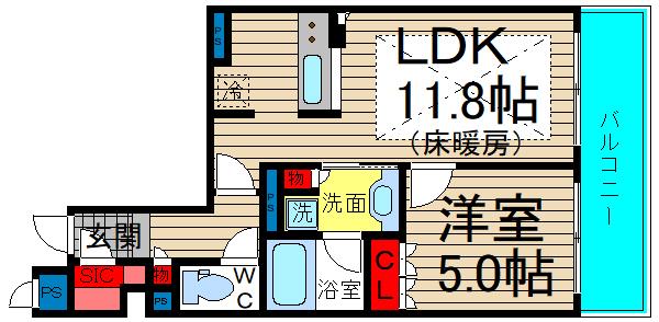 ローレルタワー御堂筋本町(1LDK/3階)の間取り写真