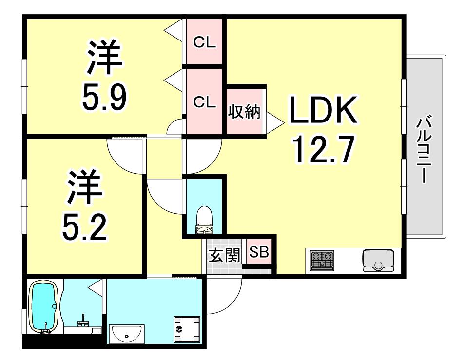ハイツウッドル(2LDK/1階)の間取り写真