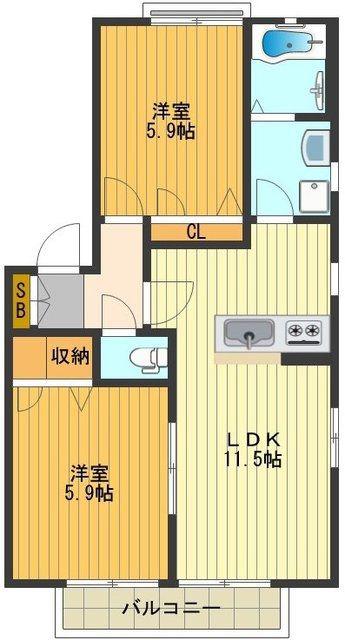 グランシードのぐち(2LDK/1階)の間取り写真