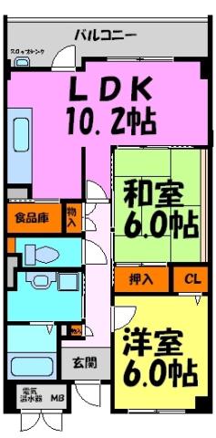 チトセプラザ(2LDK/4階)の間取り写真