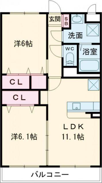 STELLA小池原(2LDK/1階)の間取り写真