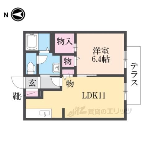 ラフォーレ柏原A(1LDK/1階)の間取り写真