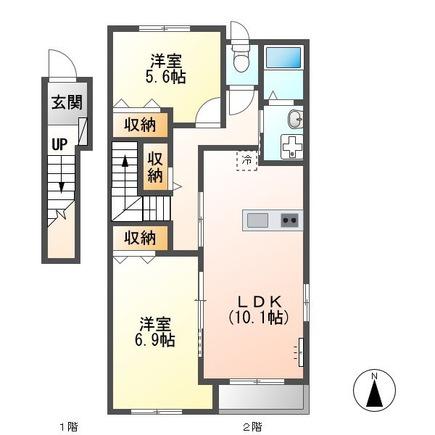グランディール(2LDK/2階)の間取り写真
