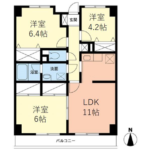 グランドュール・アヒデ(3LDK/1階)の間取り写真
