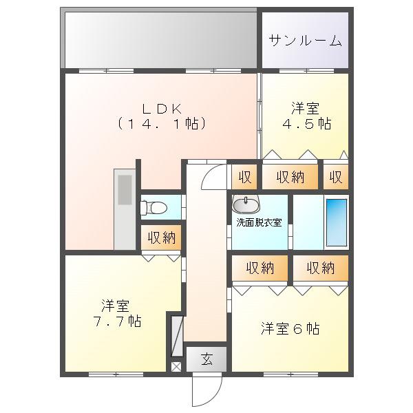 ユニオンヒルズII(3LDK/1階)の間取り写真