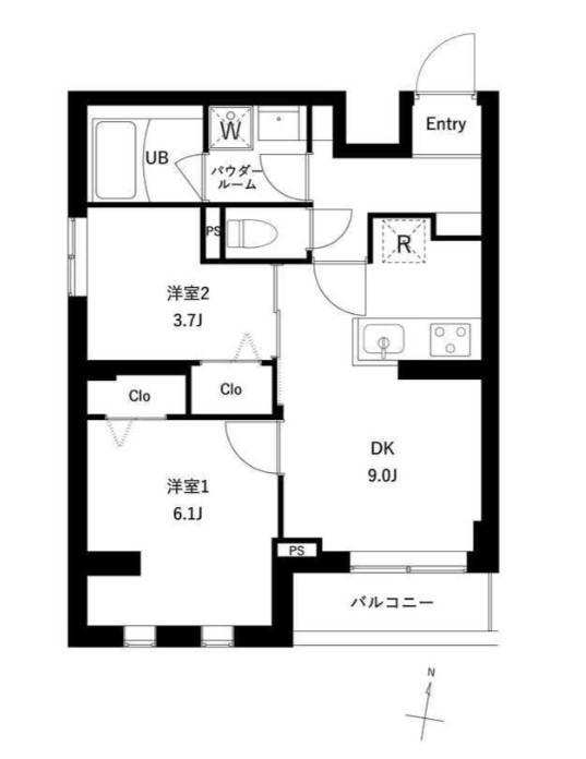 プレセダン千駄木(2DK/2階)の間取り写真