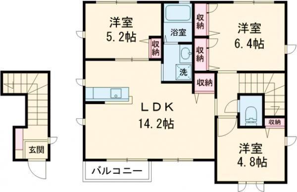 ヴィラ・コンフォートI(3LDK/2階)の間取り写真