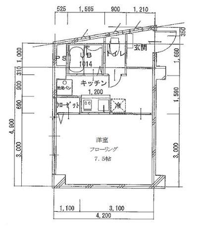 二光ビル(1K/2階)の間取り写真