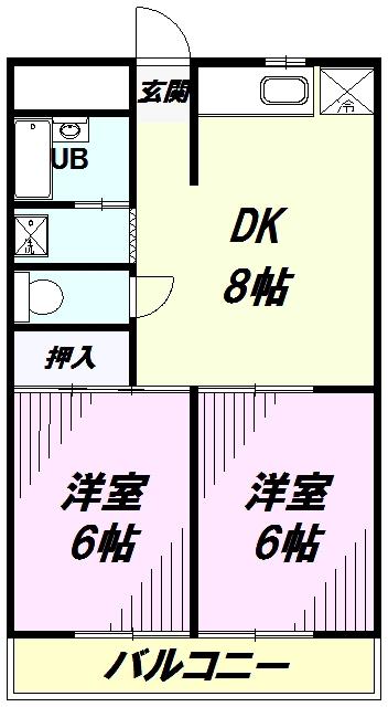 カサブランカI(2DK/2階)の間取り写真