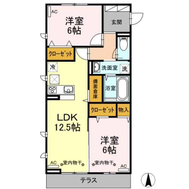 ファームサイドヒルキタノ(2LDK/1階)の間取り写真