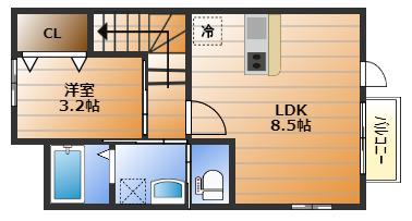 ベル・ドミール新田(1LDK/2階)の間取り写真