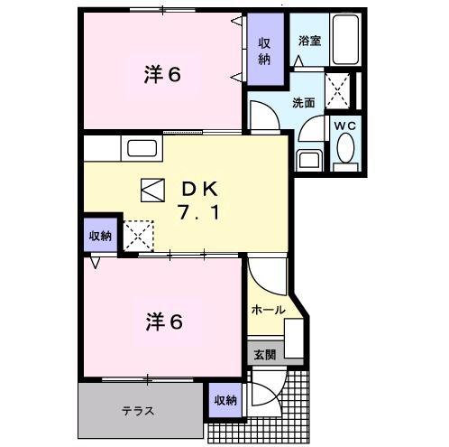 メゾングランドールB(2DK/1階)の間取り写真