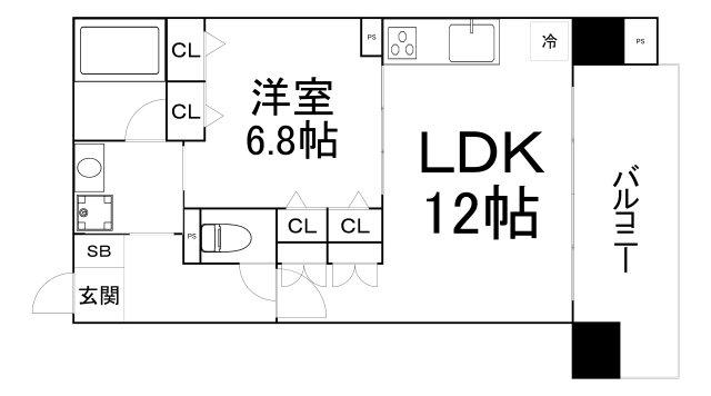 ディアステージ夕陽丘ソシエール(1LDK/5階)の間取り写真