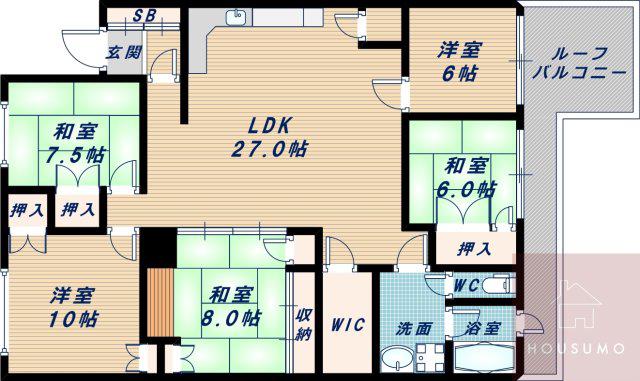 シャトー金沢(5LDK/2階)の間取り写真