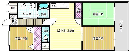 シャトー林(3LDK/4階)の間取り写真