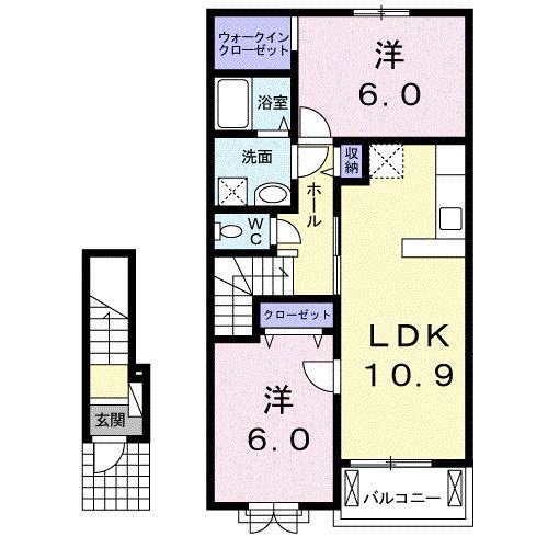ベル・ヴィオラ(2LDK/2階)の間取り写真