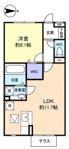ロイヤルコートB(1LDK/1階)の間取り写真