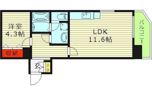 山一守口壱番館(1LDK/4階)の間取り写真