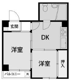 ライフポケット甲子園(2DK/2階)の間取り写真