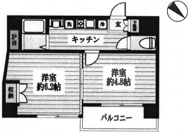 エスコート代田橋(2K/8階)の間取り写真