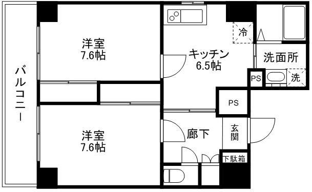 MIA CASA Cタイプ(2DK/9階)の間取り写真