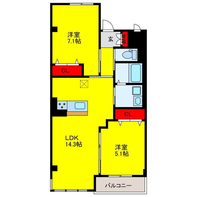 ポンデザール(2LDK/3階)の間取り写真