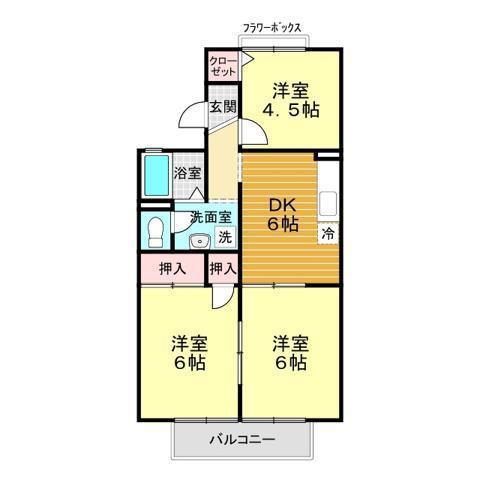 オークス長府(3DK/2階)の間取り写真