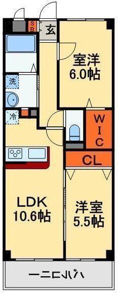 エグゼシャトー四番館(2LDK/2階)の間取り写真