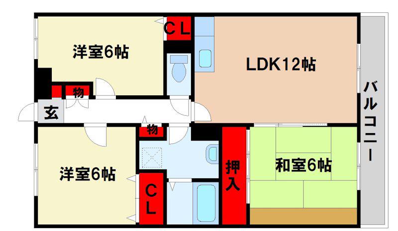 レクエルド太宰府イースト(3LDK/3階)の間取り写真