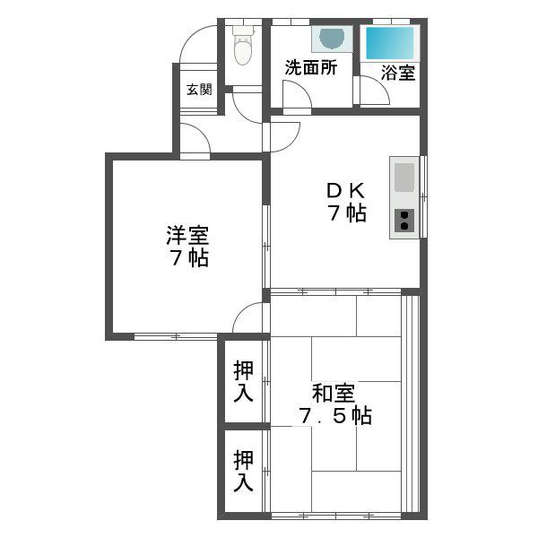 エクセル東永(2DK/1階)の間取り写真