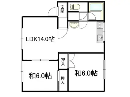 稲花ハウス(2LDK/2階)の間取り写真
