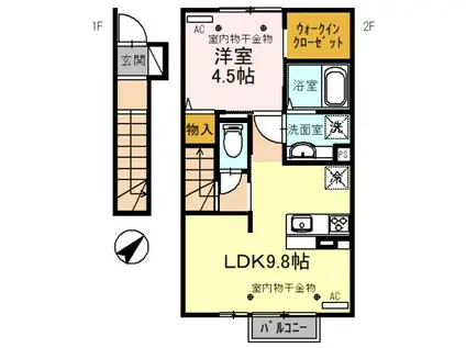 BIENFAIT(1LDK/2階)の間取り写真