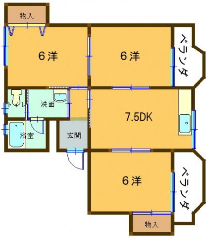 温品ビル(3DK/4階)の間取り写真