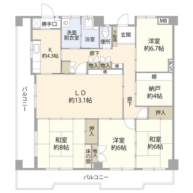 納屋橋マンションA棟(4SLDK/10階)の間取り写真