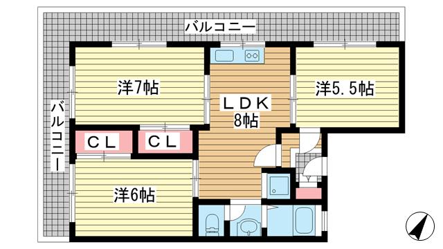 シャトレイユ(3LDK/5階)の間取り写真